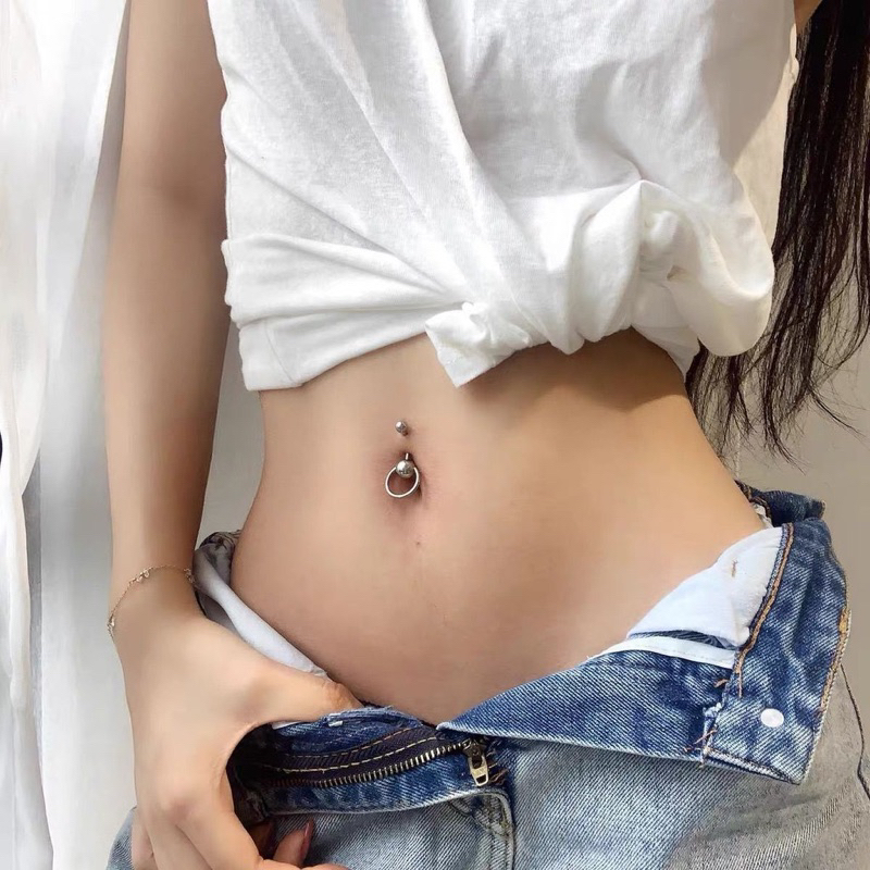 ( THÂN  NGẮN 6-8mm ) Khuyên Rốn Basic Vòng Bi Tròn Thân 6-8mm