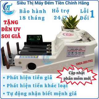 Máy đếm tiền phát hiện tiền giả Xinda 2024 Pro, bảo hành 18 tháng, máy soi tiền giả tặng đèn UV mini