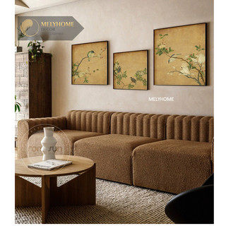 Tranh đơn vuông Canvas cao cấp Lá Hoa Chim Tình Yêu Phong Thuỷ Cổ Điển Vintage Retro Indochine Đen Vàng Đất Xanh Art