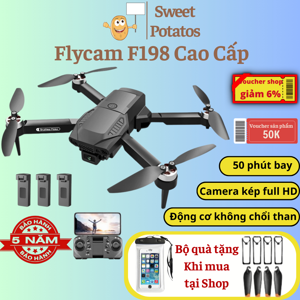 Flycam động cơ không chổi than giá rẻ F198, Máy bay điều khiển từ xa cho người mới chơi Potatos