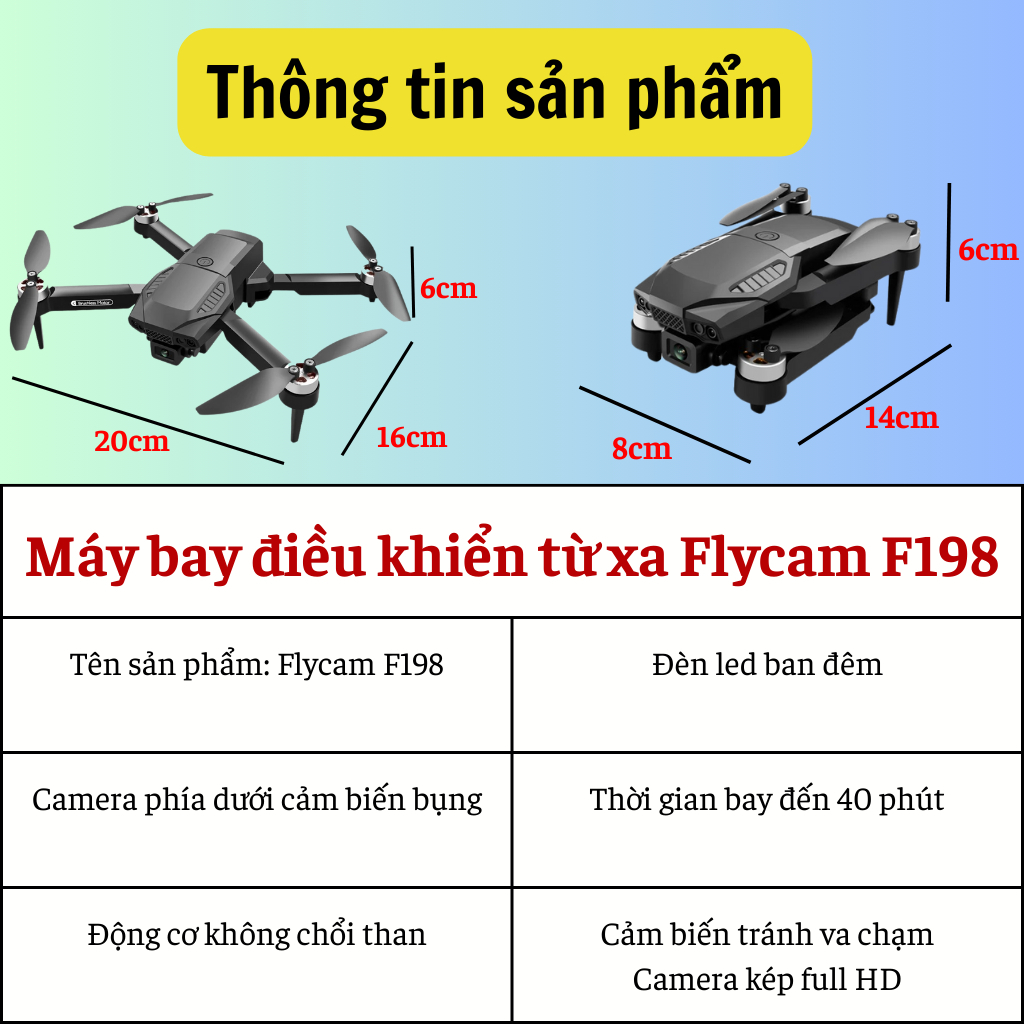 Flycam động cơ không chổi than giá rẻ F198, Máy bay điều khiển từ xa cho người mới chơi Potatos | BigBuy360 - bigbuy360.vn