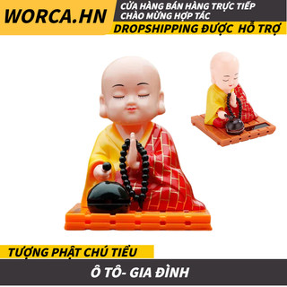 Tượng phật chú tiểu gõ mõ tụng kinh để taplo trang trí xe hơi ô tô