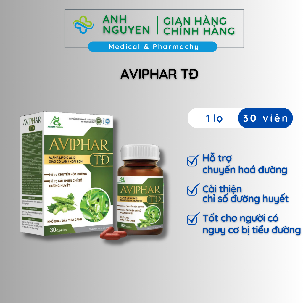 AVIPHAR TD cải thiện chỉ số đường huyết, phòng ngừa biến chứng tiểu đường hộp 30 viên