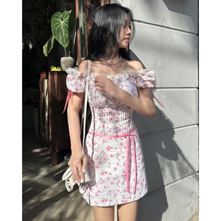 Dii collection - đầm hoa nhí thiết kế xếp li eo trễ vai tiểu thư