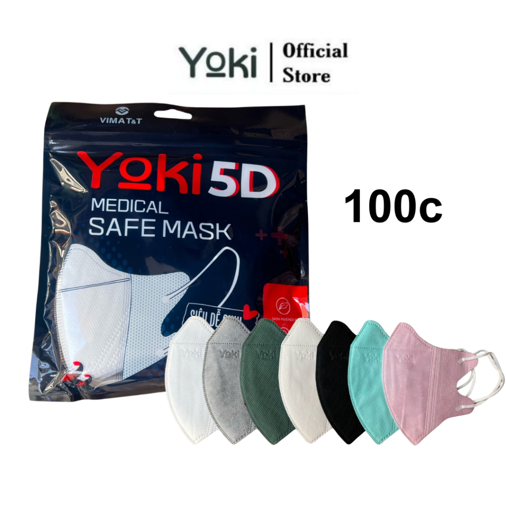 Combo 100 Cái Khẩu Trang 5D Yoki 4 Lớp Kháng Khuẩn
