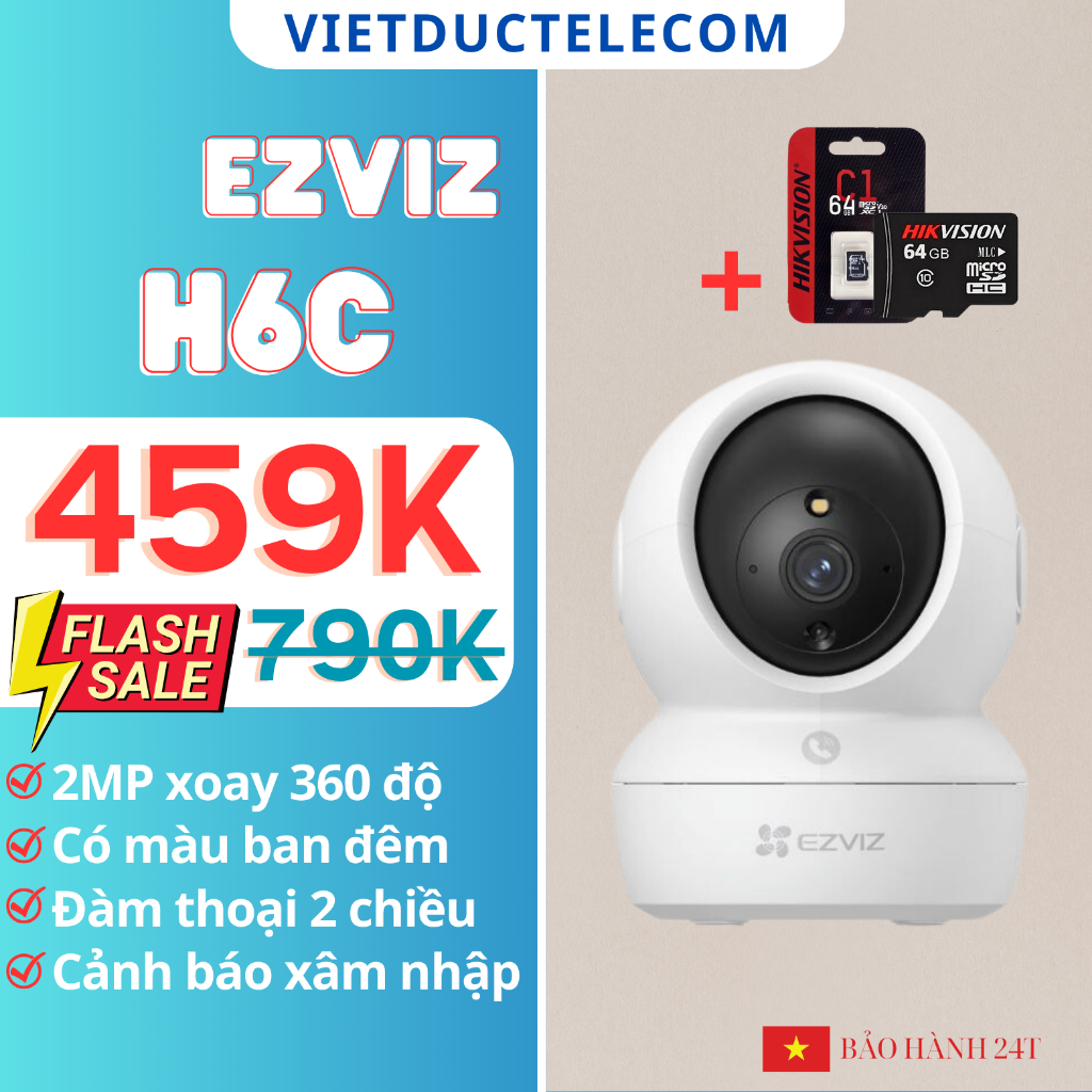 Camera Wifi Ezviz CS-H6C Pro 2MP (1080P, Gọi Điện Qua App, Quay Quét, Đêm Full Màu)
