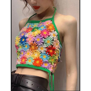 Áo Yếm Hoa Nhiều Màu sợi len Handmade cho mùa hè