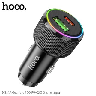 Tẩu sạc nhanh pd20w hoco nz14a có 2 cổng usb + type c, qc3.0 + pd20w, đèn led đổi màu