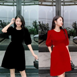 Đầm bigsize khoét eo phom A tay phồng 55-90ky