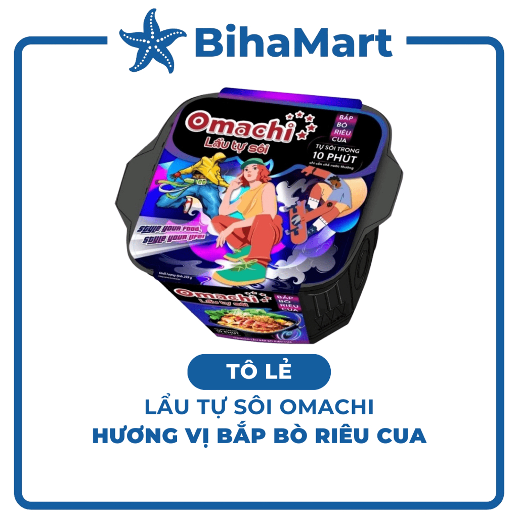 [HỘP LẺ] - MASAN - Mì hộp Omachi lẩu tự sôi hương vị bắp bò riêu cua (299g/hộp) - Mì lẩu tự sôi ăn liền Omachi