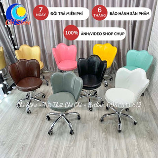 Ghế Xoay Bánh Xe Spa Tựa Lưng, Ghế Trang Điểm, Livestream, Làm Tóc Xoay 360 Độ Mẫu Cánh Sen Và Điều Chỉnh Độ Cao 45-55cm