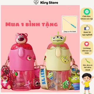 Bình nước cho bé Kiry Store bình nước có ống hút bình nước gấu dâu bình nước dễ thương bình nước học sinh bằng tritan