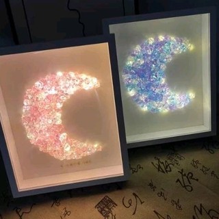 Tranh đính đá pha lê DIY, khung ảnh đính đá pha lê handmade tặng kèm đèn led