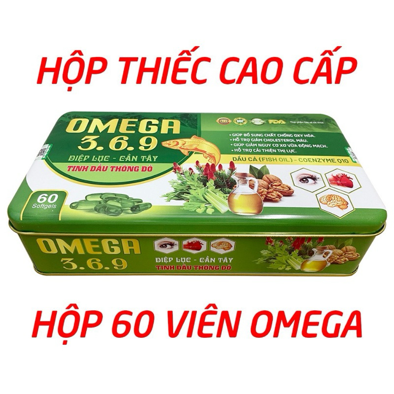 Omega 369 diệp lục cần tây (hộp thiếc) tinh dầu thông đỏ giúp tăng cường thị lực, giảm cholesterol trong máu - 60 viên