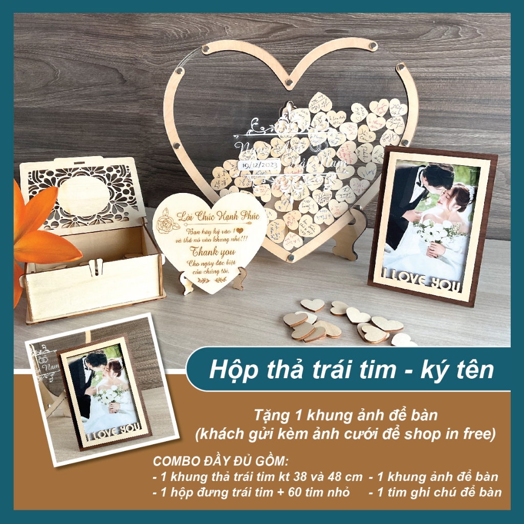 HỘP THẢ TRÁI TIM - KÝ TÊN đám cưới cao cấp sang trọng - Wedding Guest book