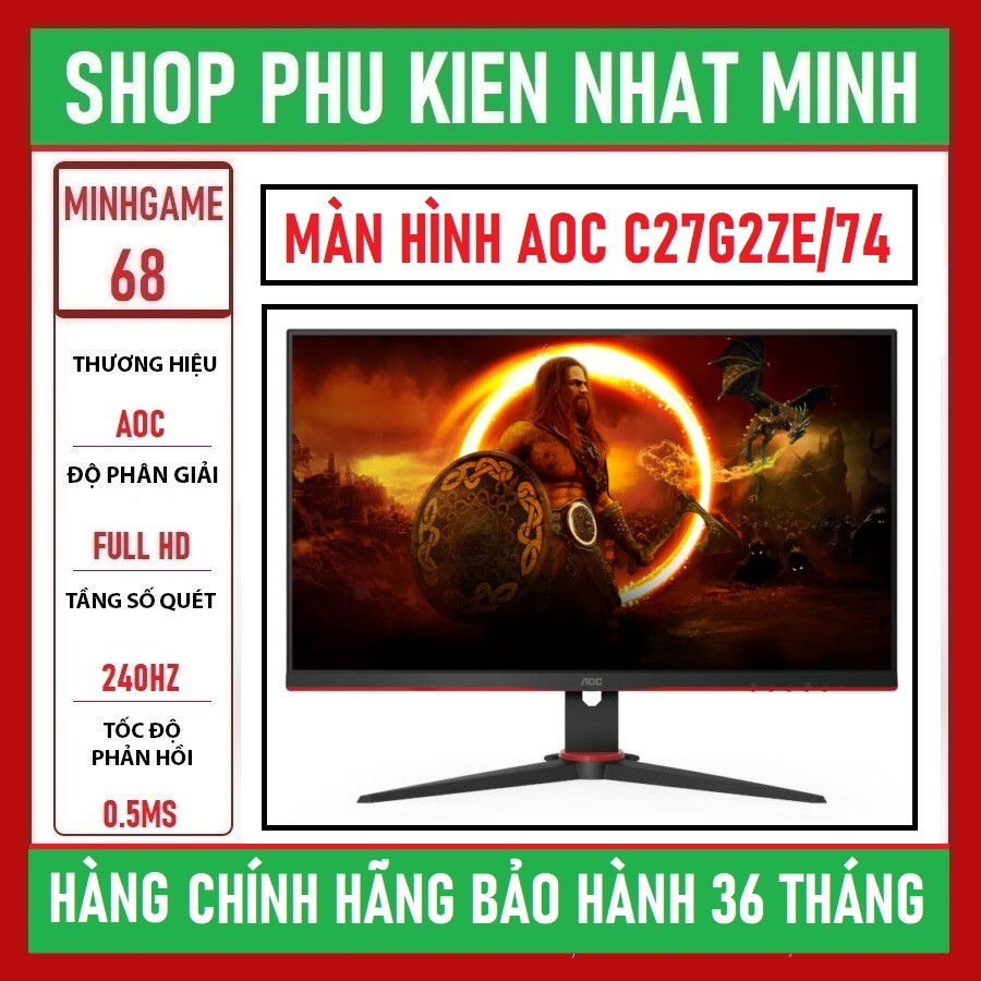 Màn hình gaming AOC C27G2ZE/74 FULL HD Cong - 240hz - tấm nền VA chính hãng bảo hành 36 tháng | BigBuy360 - bigbuy360.vn