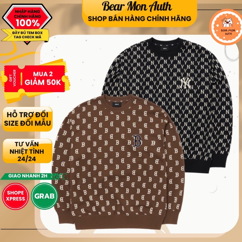 Áo Sweater MLB Monogram Overfit Sweatshirt Boston Red Sox 3Amtm0224 Màu nâu và đen