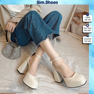 Giày Cao Gót Mary Jane đế trụ vuông đế cao 12cm siêu cháy - Giày cao gót đế trụ vuông đế cao 12cm