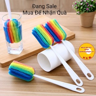 Cây rửa cốc ly 7 màu , dụng cụ cọ rửa , cọ cốc cầu vồng rửa vệ sinh bình sữa bằng bọt biển
