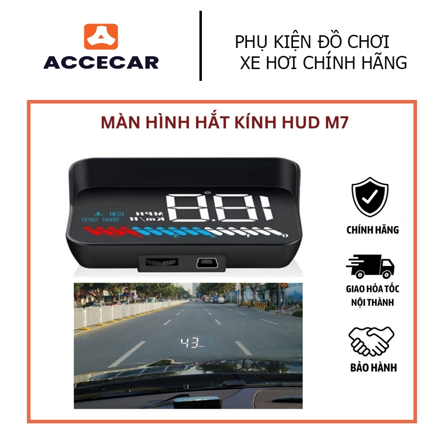 Màn Hình Hắt Kính HUD M7, Hiển Thị Tốc Độ Và Cảnh Báo Tốc Độ Ô Tô, Xe Hơi Cắm Cổng OBD2 + USB GPS - ACCECAR