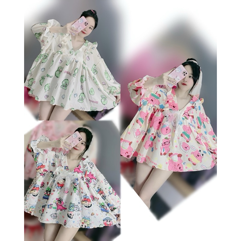 SET ÁO BABYDOLL HOẠT HÌNH CƯNG (KÈM QUẦN RỜI)