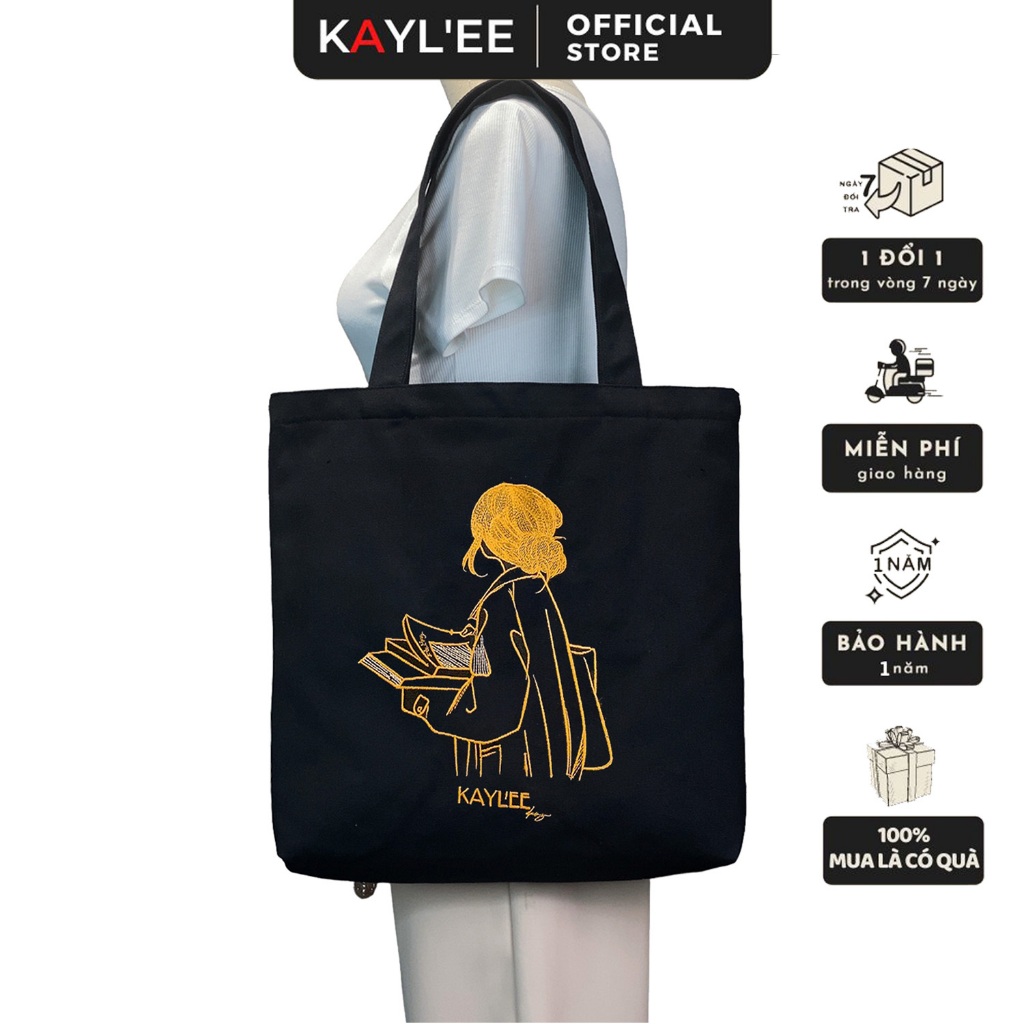 Túi tote vải canvas Thêu nghệ thuật theo yêu cầu thời trang KAYLEE KT39x37x6cm TT16