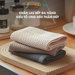 Khăn Lau Bếp Đa Năng Cotton, Khăn Lau Tay Thiết Kế Tổ Ong Siêu Thấm Hút Dễ Giặt Sạch - Có Móc Treo Dùng Trong Nhà Bếp