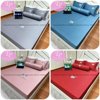 Bộ ga gối phi lụa 3 món hoạ tiết thêu micky siêu đáng yêu - đủ kích thước