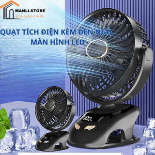 Quạt mini tích điện để bàn cực mát, kèm đèn ngủ cao cấp | quạt kẹp bàn tích điện pin 6000 mah