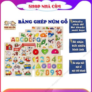 Bảng ghép hình núm gỗ nhiều chủ đề, bảng núm gỗ chữ số, trái cây, động vật, hoa quả giáo dục sớm phát triển trí tuệ
