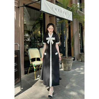 Armous- Đầm dài đen phối nơ sang trọng Chloe