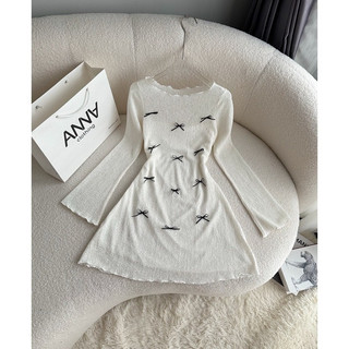Đầm lưới tay dài phối nơ nhí siêu hot cao cấp br129