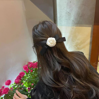 Nơ kẹp tóc nữ Hàn Quốc đính hoa trà dạ tiểu thư NT676