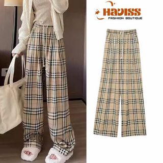 Quần suông ống rộng Haviss kẻ caro cạp chun lưng cao vải thô mềm tôn dáng thời trang xuân hè năng động cá tính
