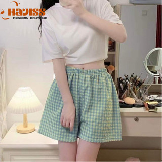 Quần đùi nữ Haviss vải đũi nhung cạp lưng chun kẻ caro Pastel nhiều màu thời trang mùa hè năng động