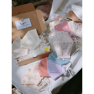 Khẩu trang hoa vải linen lót vải xô muslin trắng trơn
