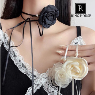 Choker nữ hoa vòng cổ hoa hồng trắng đen kem đẹp