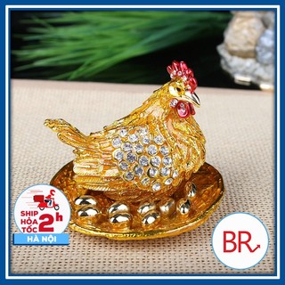 Tượng gà đẻ trứng vàng phong thủy chiêu tài lộc thu hút may mắn - Hộp đựng trang sức bông tai gà mạ vàng cao cấp 02182