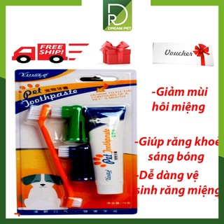 Bộ đánh răng kem đánh răng bàn chải đánh răng chó mèo pet