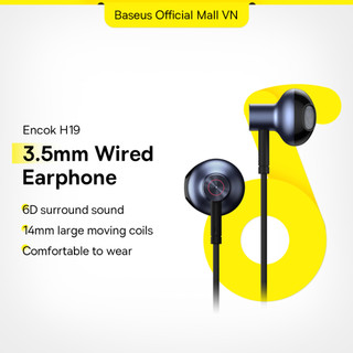 Tai nghe có dâyBaseus H19, tai nghe âm thanh nổi 6D, âm trầm, trong tai, 3,5 mm, với MIC HKW