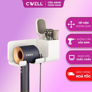 Giá treo, giá đỡ máy sấy tóc dán tường, kèm kệ đựng đồ nhà tắm tiện lợi CWell C05PK