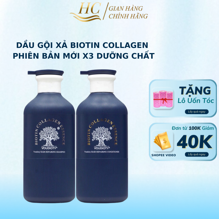 Dầu gội xả Biotin Collagen Essence Voudioty, dầu cặp phục hồi kích mọc tóc hương nước hoa XANH HC 500ML