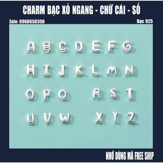 Charm bạc xỏ ngang hình chữ cái
