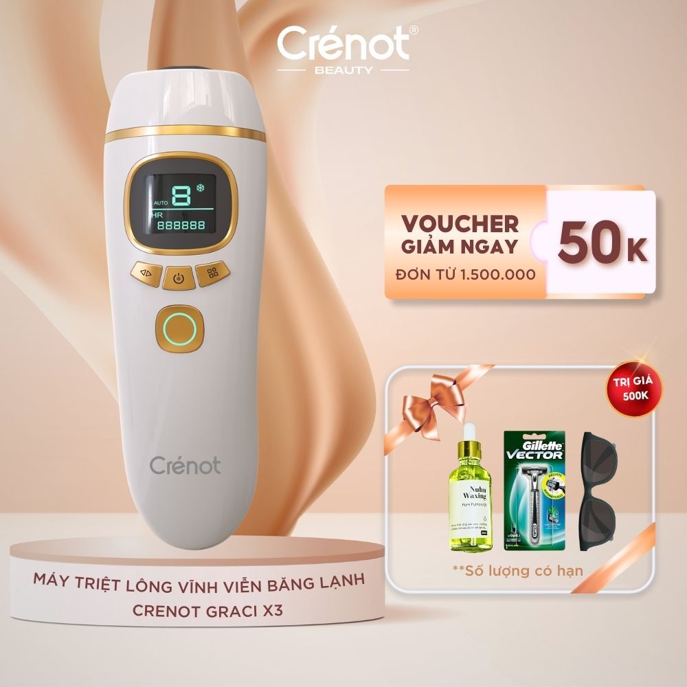 Máy Triệt Lông Vĩnh Viễn Băng Lạnh Trẻ Hóa Da Mini Cầm Tay Crenot Graci X3 Nách Vùng Kín Bikini Chân Ipl Tại Nhà