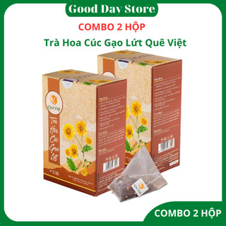 COMBO 2 HỘP Trà hoa cúc gạo lứt Quê Việt thanh nhiệt,ngủ ngon,điều hoà huyết áp,1 hộp gồm 20 túi lọc,sử dụng tiện lợi