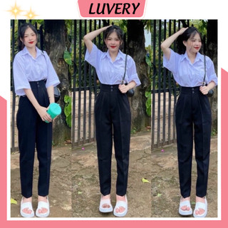 Quần tây nữ đi học 2 nút khuy cúc dọc cài lưng cao dáng quần baggy vải nữ học sinh cấp 3 dày co giãn nhẹ đi học QD16