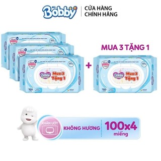 3 gói khăn ướt Bobby 100 tờ tặng 1 gói 100 tờ