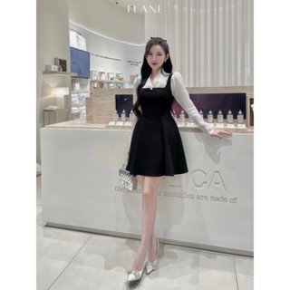 [ Voucher lớn ]Đầm xòe ngắn xếp nơ đính đá mix cùng Áo sơ mi tơ trắng cổ chéo (có áo quây trắng ở trong ) - Thiết Kế fla