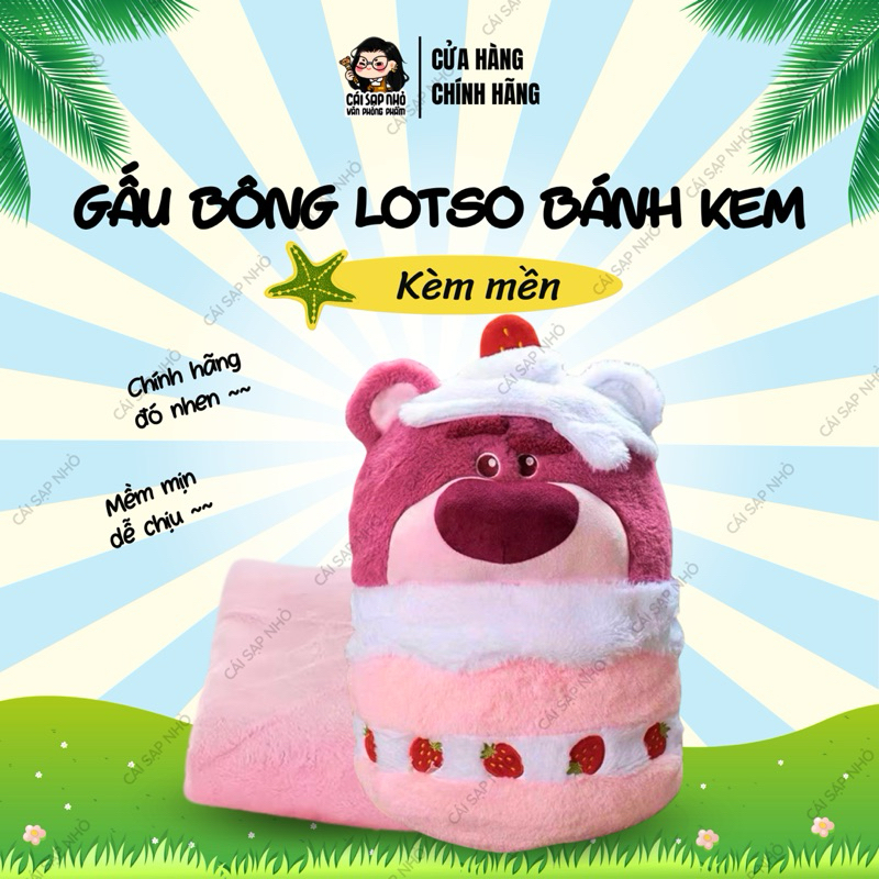 Gấu Bông Gấu Dâu Lotso Bánh Kem Kèm Mền Chính Hãng