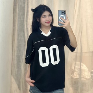 Áo thun nữ cổ v tay lỡ chất cotton khô 3158 in số 000 phong cách Hàn Quốc AVATEN M1204